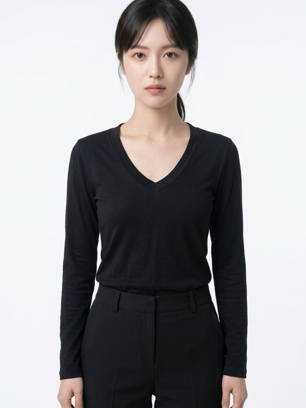 STANDARD JAMES PERSE | Black V-Neck Long Sleeve Top Women’s Size Medium
